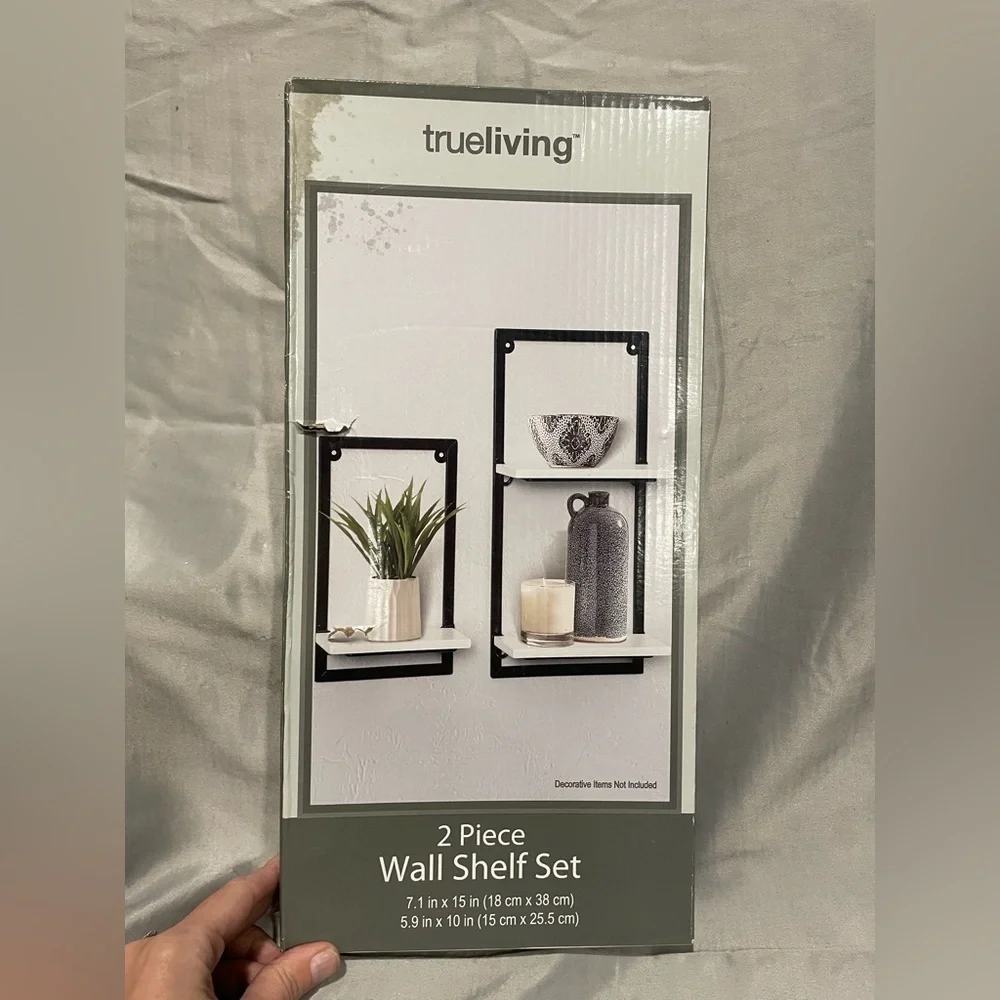 NWT Trueliving 2 Piece Black and White Wall Shelf Set